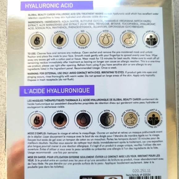 3 Kinds of Sheet Masks (3 Masks) Hyaluronic Acid Aloe Vera Tea Tree Oil Mint NWT - Picture 3 of 7